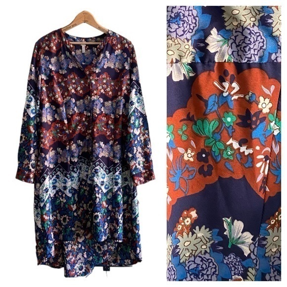 RAGA Dresses & Skirts - Anthropologie Raga Blue Floral Button Down Midi Shirt Dress 1X